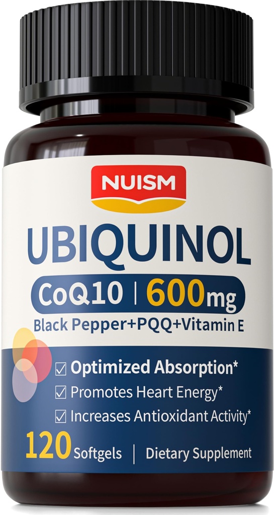 CoQ10 600mg Softgels, Ubiquinol Q10 Coenzyme 보충교재, 옥수수 속 10 600mg 비타민 최대 흡수, 심장 건강 & 에너지를 위한 산화를 억제하는 지원