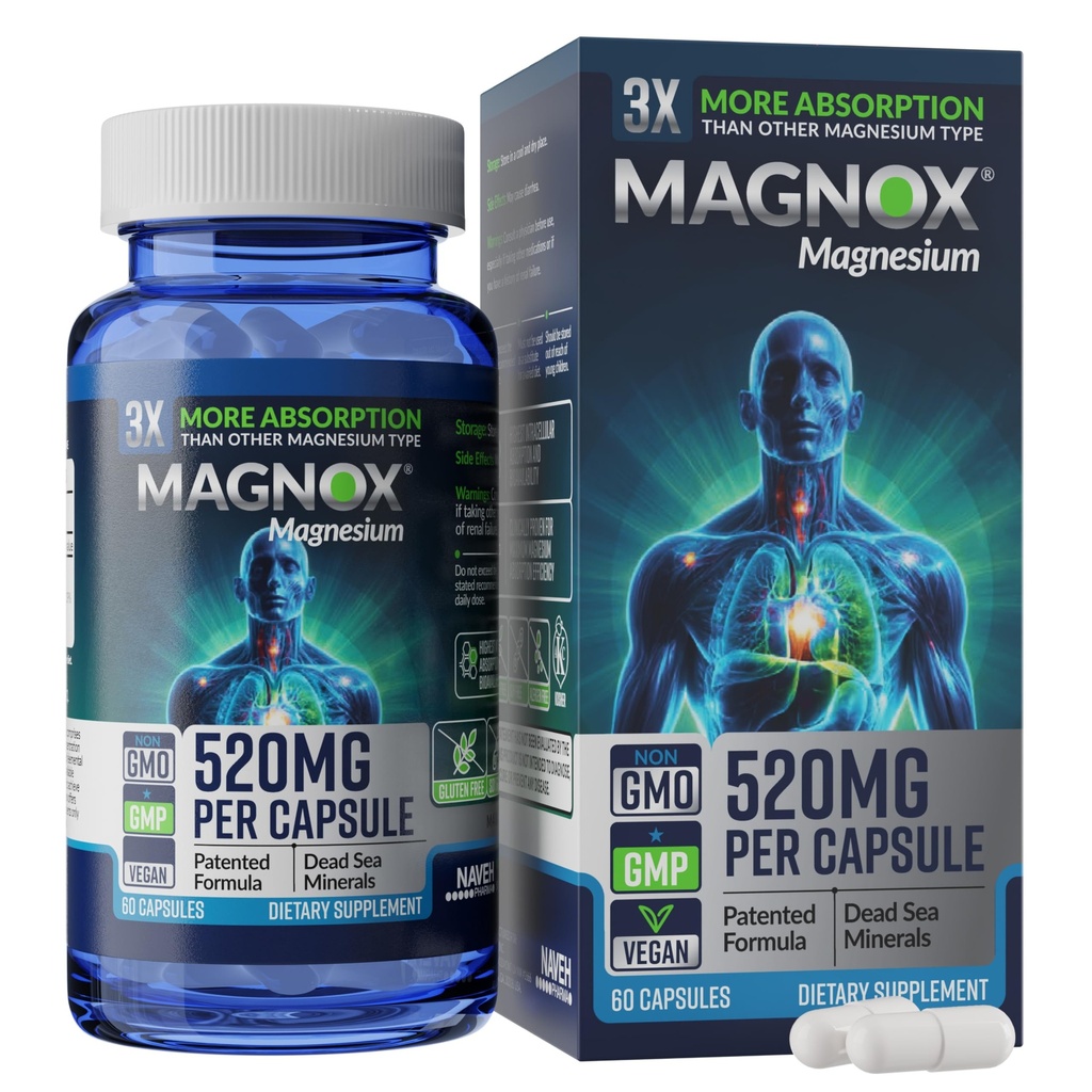 MAGNOX® 520 | 마그네슘 보충 520mg의 남성용 흡수 마그네슘 & 죽은 바다 미네랄이있는 여성 | 3X 더 흡수 | 특허 공식 |
