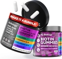 Biotin Hair Growth Bundle - Biotin Vitamins & Keratin Capsules + Hair Gummies with Collagen & Astragalus - 여성 및 남성을위한 헤어 스킨 네일 비타민 | 60 Caps + 60 Gummies