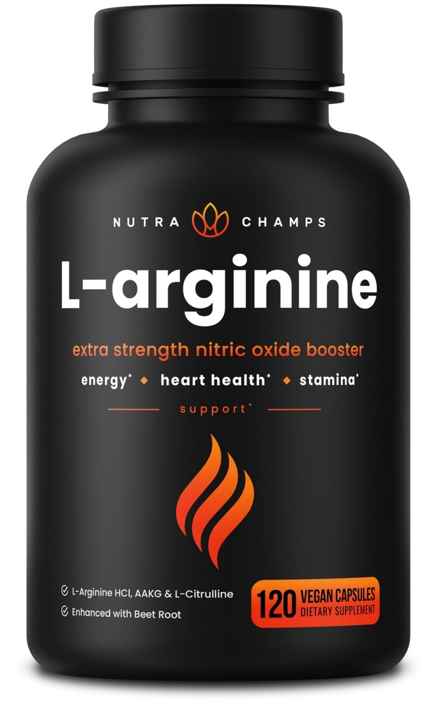 NutraChamps L-Arginine 보충교재 1000mg + L-Citrulline 250mg & Beet 뿌리 - 심장 건강, 에너지 및 체력을 위한 Nitric 산화물 승압기 – 여분 힘 아미노산 복합물 – 120의 채식주의자 캡슐