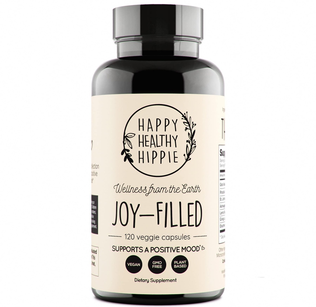 Joy-Filled Mood Support Supplement - 7 허브 Complex w / St. Johns Worts (120 Ct) | Rhodiola Rosea, Eleuthero의 스트레스 완화 보충 | Calm The Mind & Body | 100 % Plant-Based Happy Pills