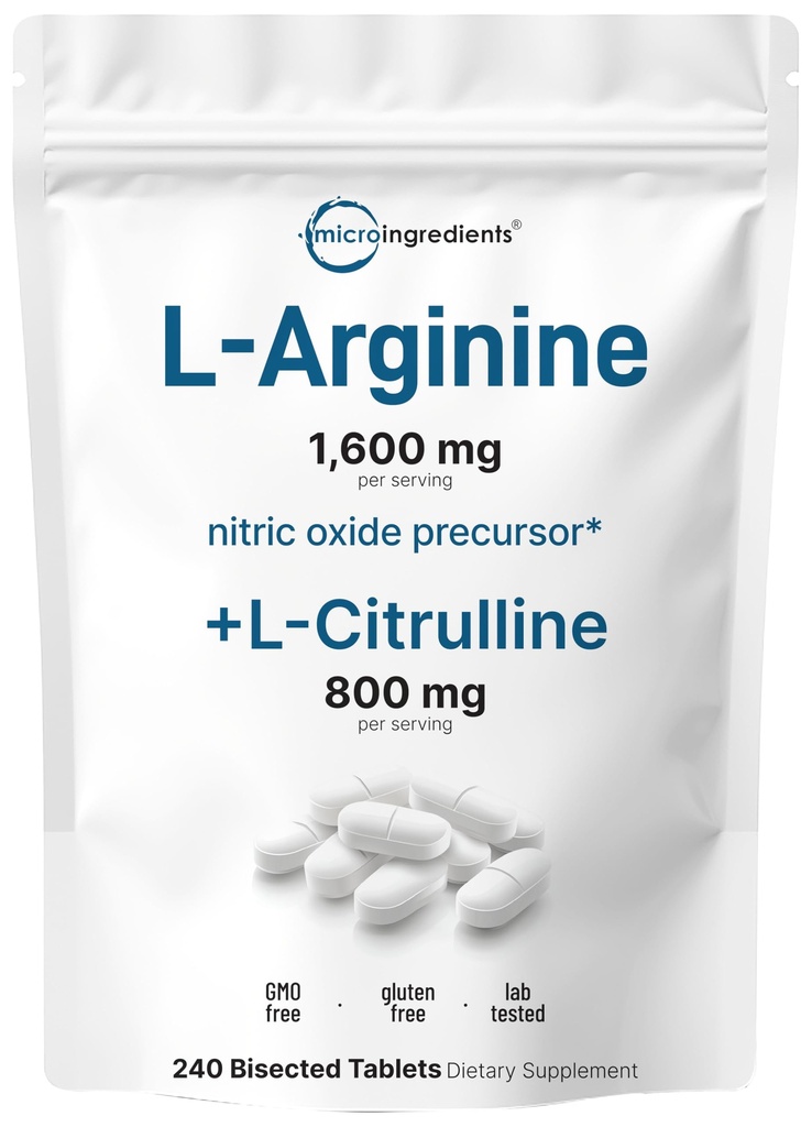 L-Arginine 1,600mg Nitric 산화물은 L-Citrulline, 240 Bisected 정제를 가진 남자를 위해 보충합니다 | 산화 방지제 | 근육, 에너지, & 심장 지원 | 비 GMO, 글루텐 자유로운 - 4 달 공급