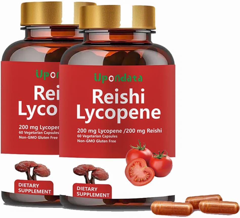 Lycopene 캡슐, 유기 Reishi 버섯 200mg 보충을 가진 자연적인 Lycopene 200mg 전립선 건강과 면역 지원을 위한 - 글루텐 자유로운, 비 GMO, 60의 캡슐 (2 팩)