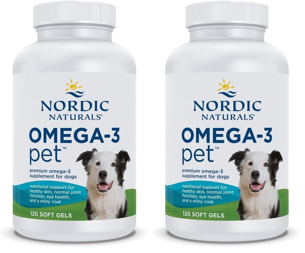 Nordic Naturals Omega-3 Pet, Unflavored - 120 Soft Gel - 330 mg Omega-3 Per Soft Gel - EPA 및 DHA가있는 개를위한 물고기 오일 - 심장, 피부, 코트, 및 면역 건강 (팩 2)