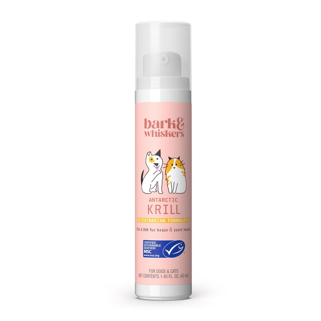 Bark & Whiskers Krill Oil Liquid Pump - 고양이 및 개를위한 오메가-3 지방산 - 합동 안락, 피부 및 뇌 기능 지원 - 산화 방지제 지원 - 1.45 Fl Oz (186 펌프)