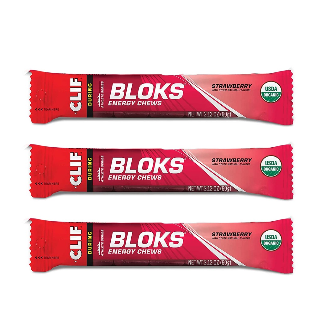 CLIF BLOKS - 에너지 Chews - Strawberry-Non-GMO - 공장 기반 음식 - 사이클링 및 러닝 운동 식사를위한 빠른 연료 (2.1 Ounce Packet, 3 카운트)