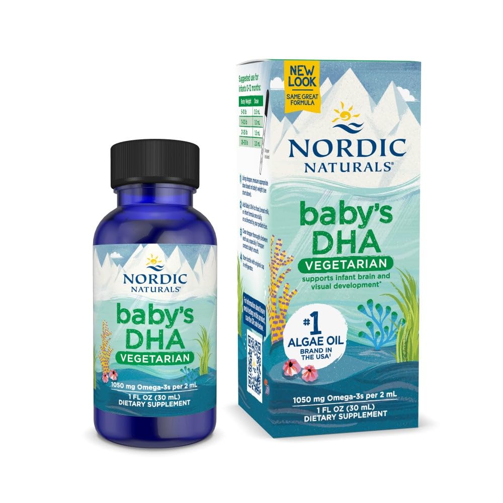 Nordic Naturals Baby의 DHA 채식주의, Unflavored - 1050 mg 식물 기반 오메가 -3-1 온스 - 아기의 두뇌 및 비전 개발 지원 - Non-GMO, Vegan - 15 서빙