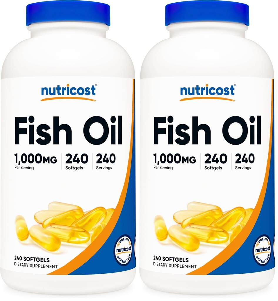 EPA & DHA를 가진 Nutricost 물고기 기름 오메가 3 Softgels (피시 기름의 1000mg, 오메가 3의 560mg), 240 Softgels, 비 GMO, 글루텐 자유로운. (포장 2)