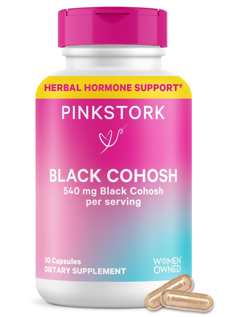 여자를 위한 분홍색 Stork 검정 Cohosh 보충교재 - Perimenopause, Menopause 지원 30의 캡슐을 위한 540 mg 순수한 까만 Cohosh