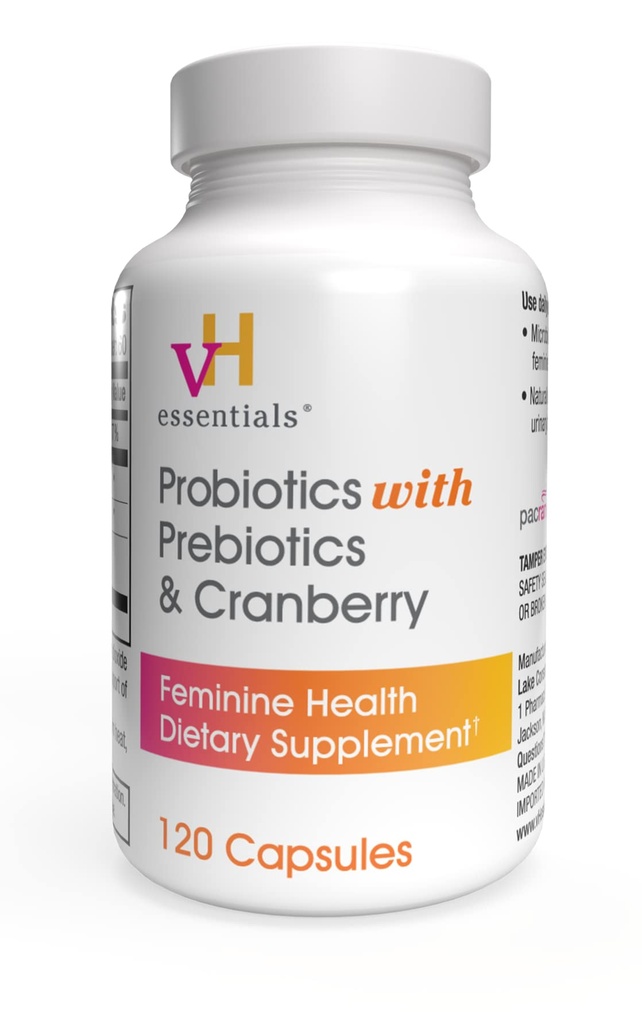 VH Essentials Probiotics for Women with Prebiotics, Cranberry & Vitamin C - 120 캡슐 (60 일 공급) -Probiotics Support Gut Balance, Health & Urinary Tract Health for Women