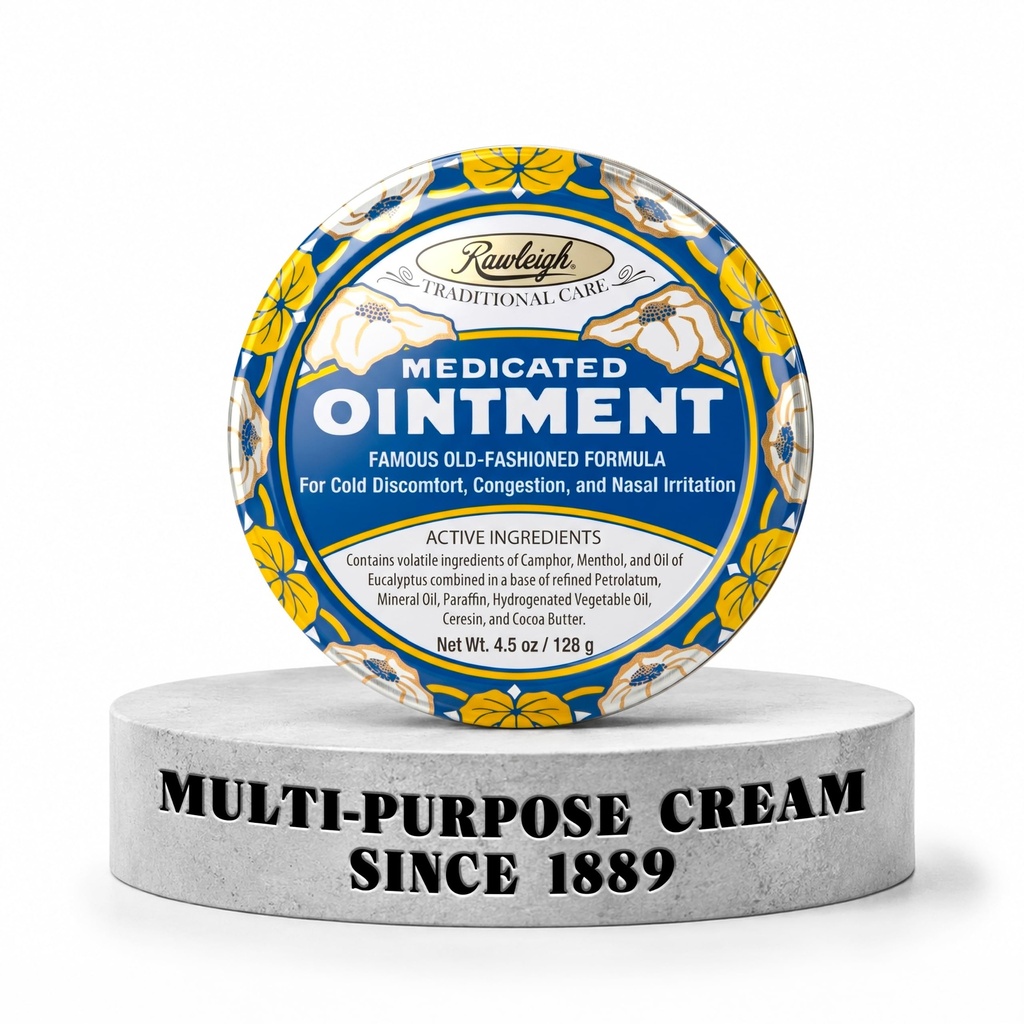 Rawleigh Medicated Ointment : 4.5 온스 블루 틴, 성인 및 어린이 : 냉, Nasal Congestion, Minor Aches 및 Pain, Camphor, Menthol & Eucalyptus, Non-Greasy Formula - 1 팩