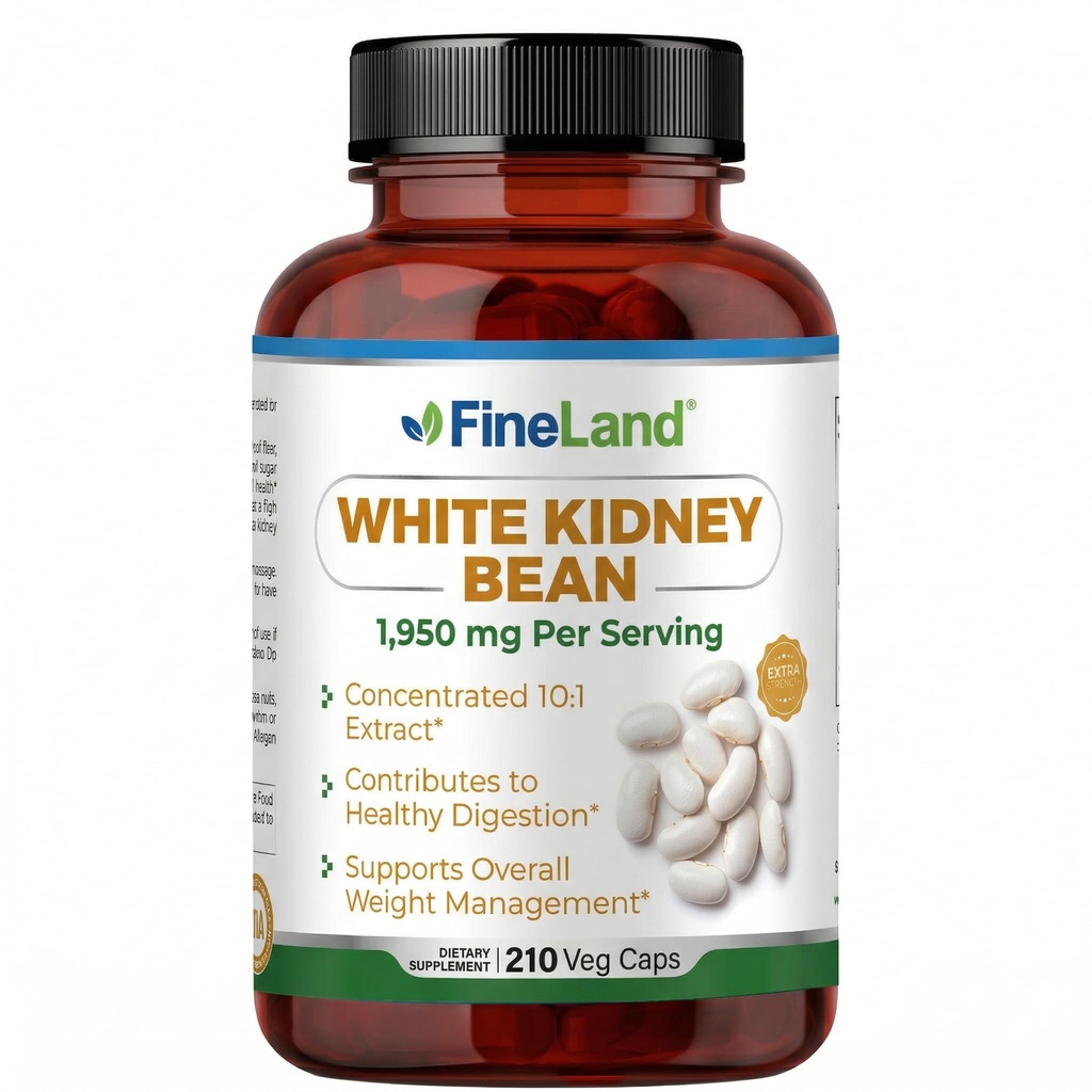 FineLand White Kidney Bean Extract 10 : 1 - 19,500 mg Equivalent per 서빙 당, 210 Vegan Capsules - Carb Metabolism & Digestive Comfort - Non-GMO 지원, 미국에서 만든