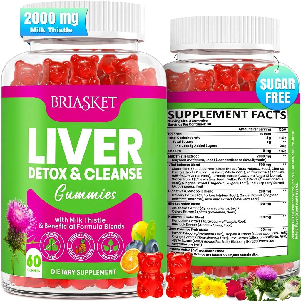 Liver Detox Cleanse & Repair, 2000 mg 우유 이틀 간 해독, Glutathione, Dandelion Root, Turmeric & Artichoke, Liver & Gut Health, Vegan, 60 Gummies에 대 한 23-in-1Herbal