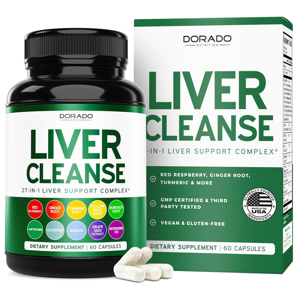 Liver Cleanse Detox & Repair (27 in 1 Formula - Milk Thistle, Dandelion Root, Turmeric, Artichoke Extract & More) - Detox Cleanse Supplement, 성인 지원, Vegan - 60 캡슐