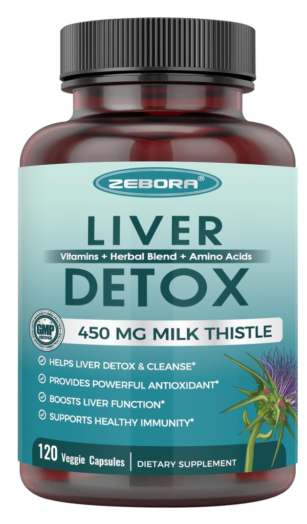 Liver Cleanse Detox & Repair, Liver Supplement with 450 mg Milk Thistle Extract (80% Silymarin) for Liver Support and Health, GMO-Free, 120 Veggie 캡슐 (60 일 공급)