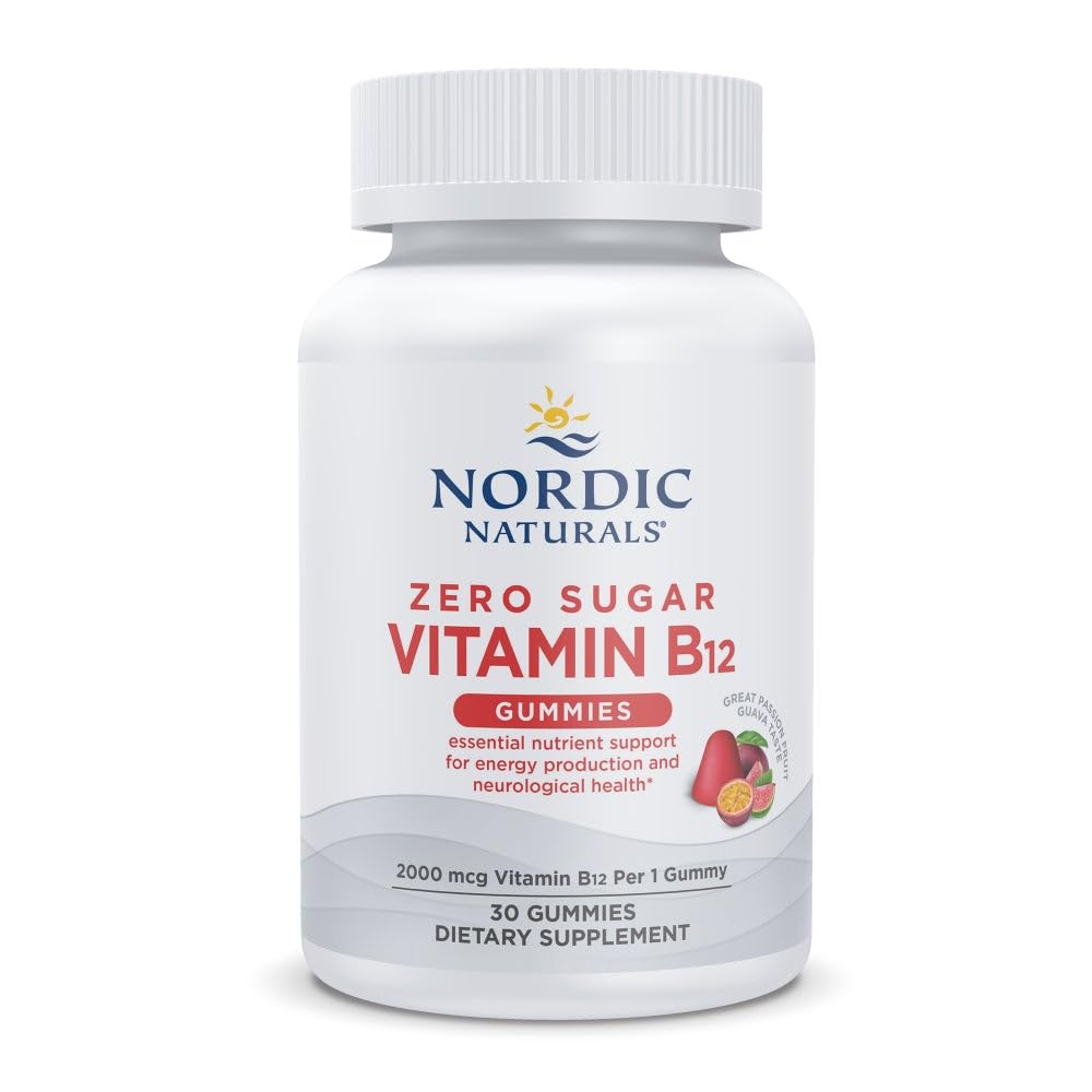 북유럽 자연 제 설탕 비타민 B12 Gummies - 거미 당 2000 mcg 비타민 B12, 열정 과일 과바 맛 - 30 Gummies, 에너지 생산 및 두뇌 건강을위한 필수 영양 지원, 30 서빙