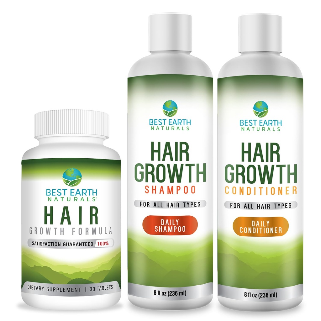 Best Earth Naturals 헤어 성장 스타터 세트 헤어 성장 비타민, 샴푸 및 컨디셔너