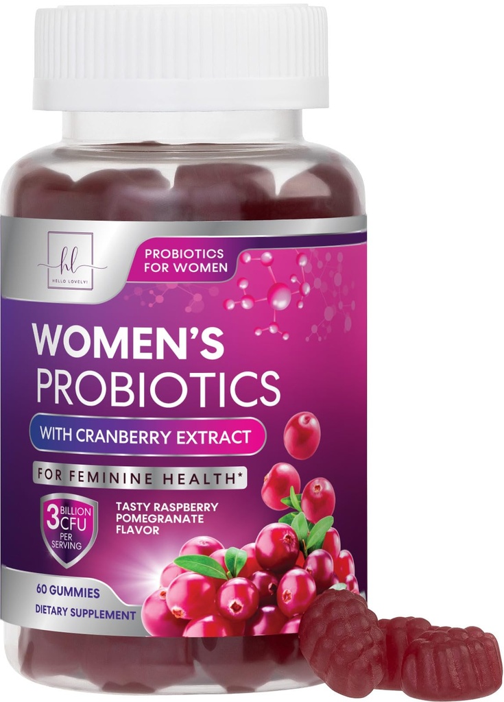 Cranberry와 여성 Gummies를위한 Probiotics - PH 균형을위한 6 프리미엄 Strains - 소화 건강, 질 및 면역 지원, 여성 Probiotic Feminine 건강 Gummy - 60 Gummies