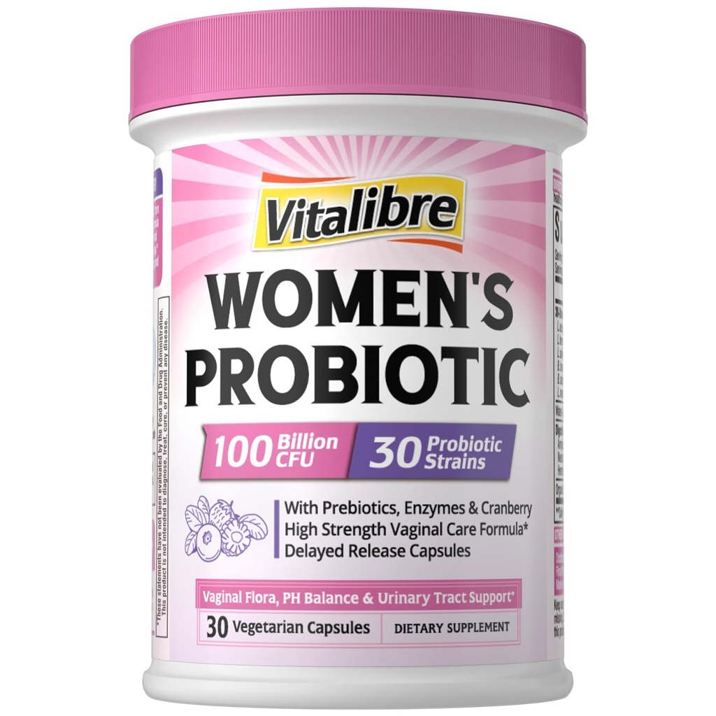 여성 30 Strains, Digestive Enzymes, Prebiotics & Cranberry for Urinary Tract Health, pH Balance, 30 Veggie 캡슐을 가진 100 억 CFU 질 프로 바이오 틱스