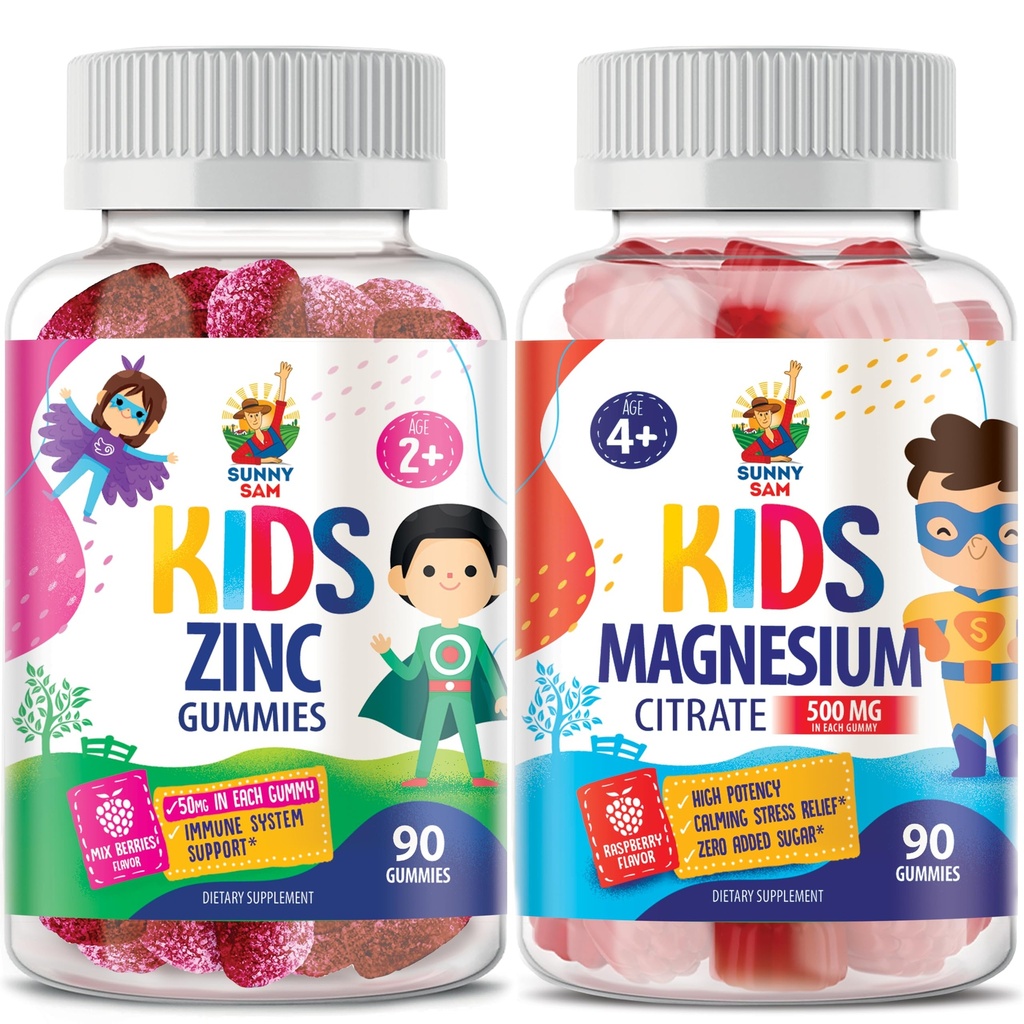 아이 & 성인을 위한 마그네슘 Gummies - 아이 & 성인을 위한 500mg & 아연 Gummies - Immune 지원을 위한 아연 Chewable Gummy - 아이들 남자 여성 성인을 위한 강력한 자연적인 산화 방지제 비 GMO 보충교재.
