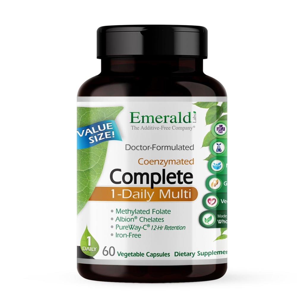 EMERALD LABS 1-Daily Multi - 비타민 C, 메틸을 섞은 Folate, 전체 식품 혼합 및 면역 지원, 뼈 건강 & More* - 60 식물성 캡슐을 가진 남자 & 여자를 위한 완전한 Multivitamin
