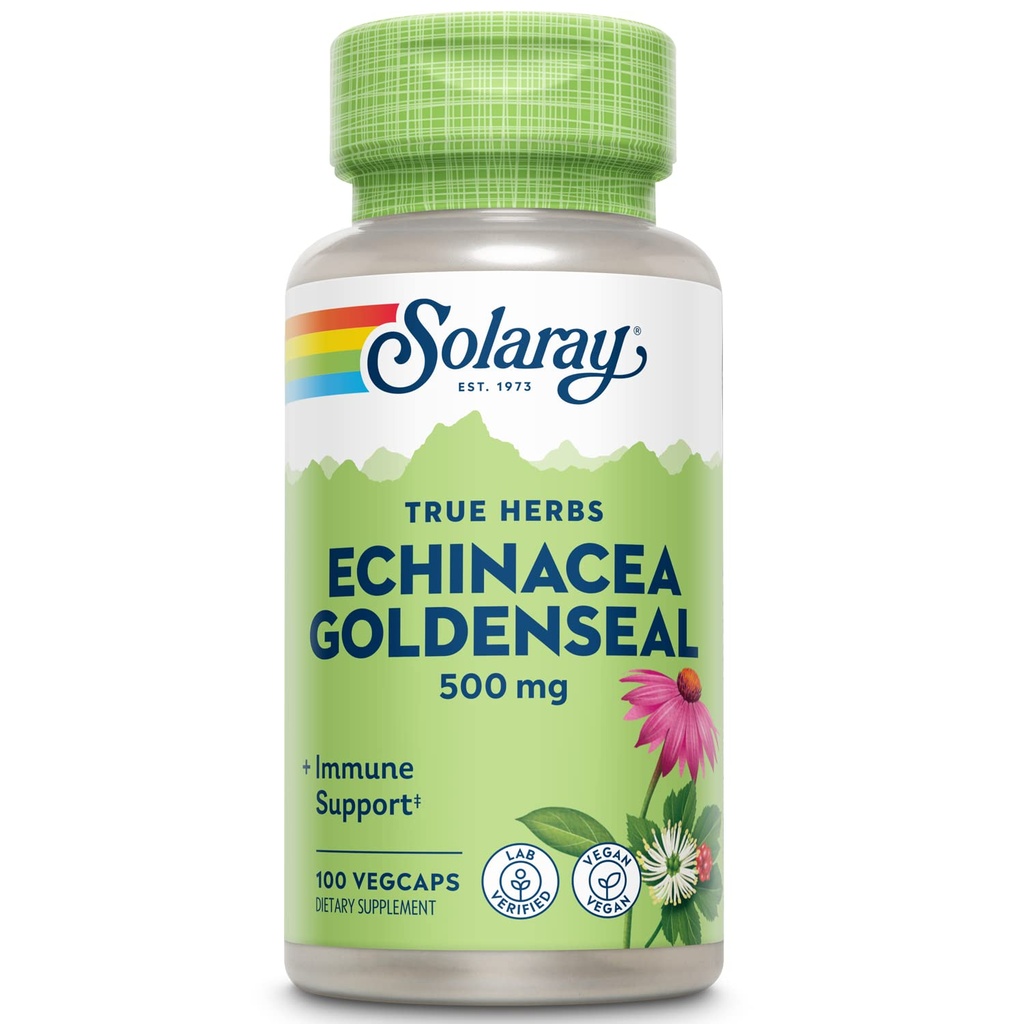 SOLARAY Echinacea Goldenseal - 웰니스 지원을 위한 2개의 초본 보충교재의 강력한 혼합 - 250mg Ea Echinacea 뿌리 및 Goldenseal 뿌리 - 비 GMO, Vegan, 글루텐 자유로운, 60 일 보장, 100개의 서빙