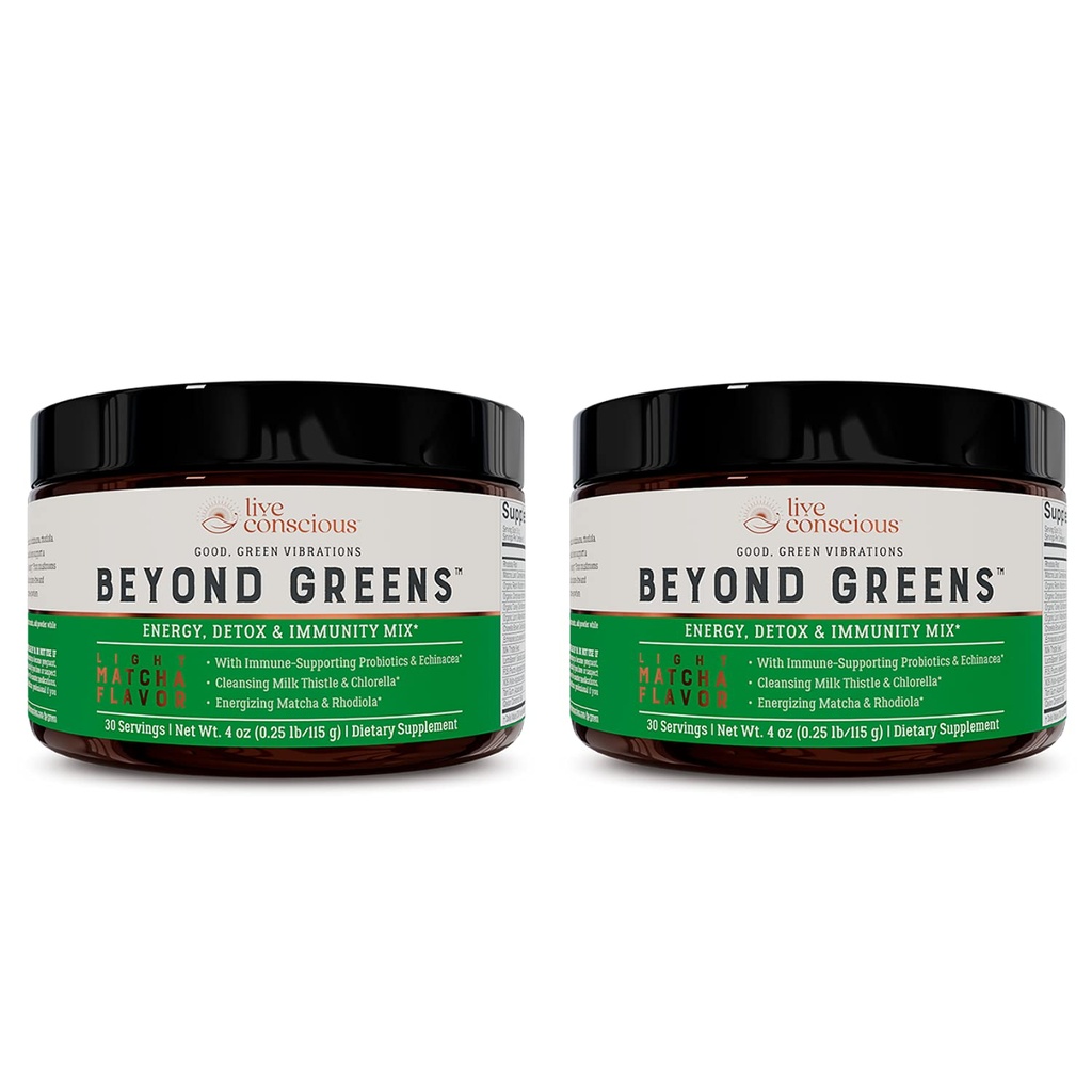 녹색 향기로운 Superfood Powder - Matcha 맛 w / Chelorella, Echinacea, 면역 지원 및 에너지를위한 Probiotics - 30 서빙 (2 팩)