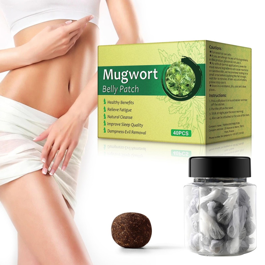 40pc Mugwort Navel 스티커 - 자연 Wormwood Esssence 알약과 Belly Sticke, 건강한 Moxibustion Belly 스티커, 자연 Cleanse Dampness-Evil 제거, 피로 회복, 수면 질감