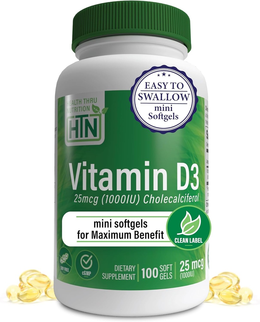 건강 목 영양 비타민 D3 1,000iu 100 최대 혜택을위한 미니 소프트 젤 | 25mcg Cholecalciferol | 3rd Party Tested | Non-GMO USP 유기 EVOO의 급료 | 면역력