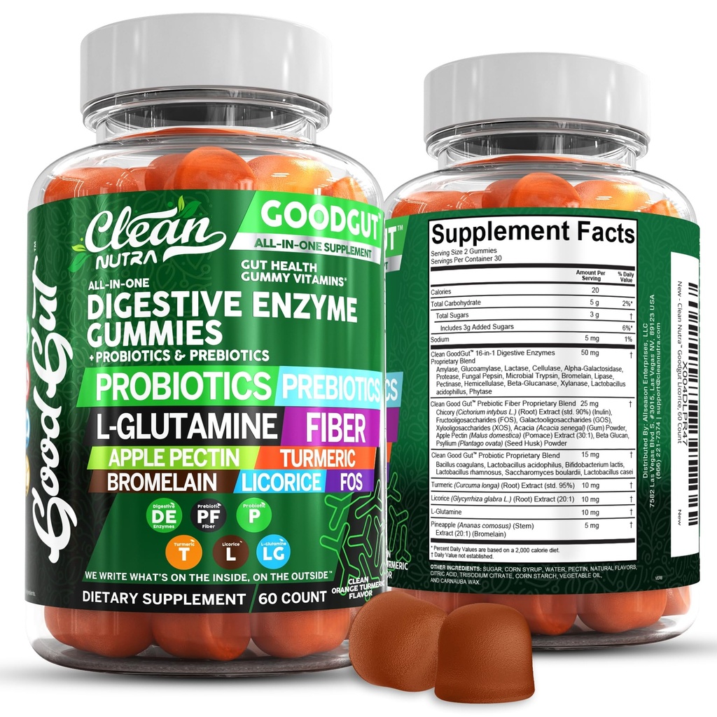 Digestive Health Gummies & L-Glutamine for Gut Health Bromelain Apple Pectin Inulin FOS Plant based Vegan Gummy Vitamins