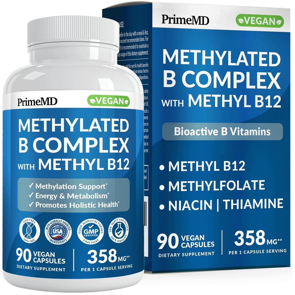 Methylfolate와 B12 Methylcobalamin 1000 mcg를 가진 메틸을 입힌 B 복합물 - 에너지, 뇌 기능 및 웰빙을 위한 메틸을 입힌 Multivitamin - 남자 & 여자 (90의 서빙)를 위한 비타민 B 복합물 (1의 포장)