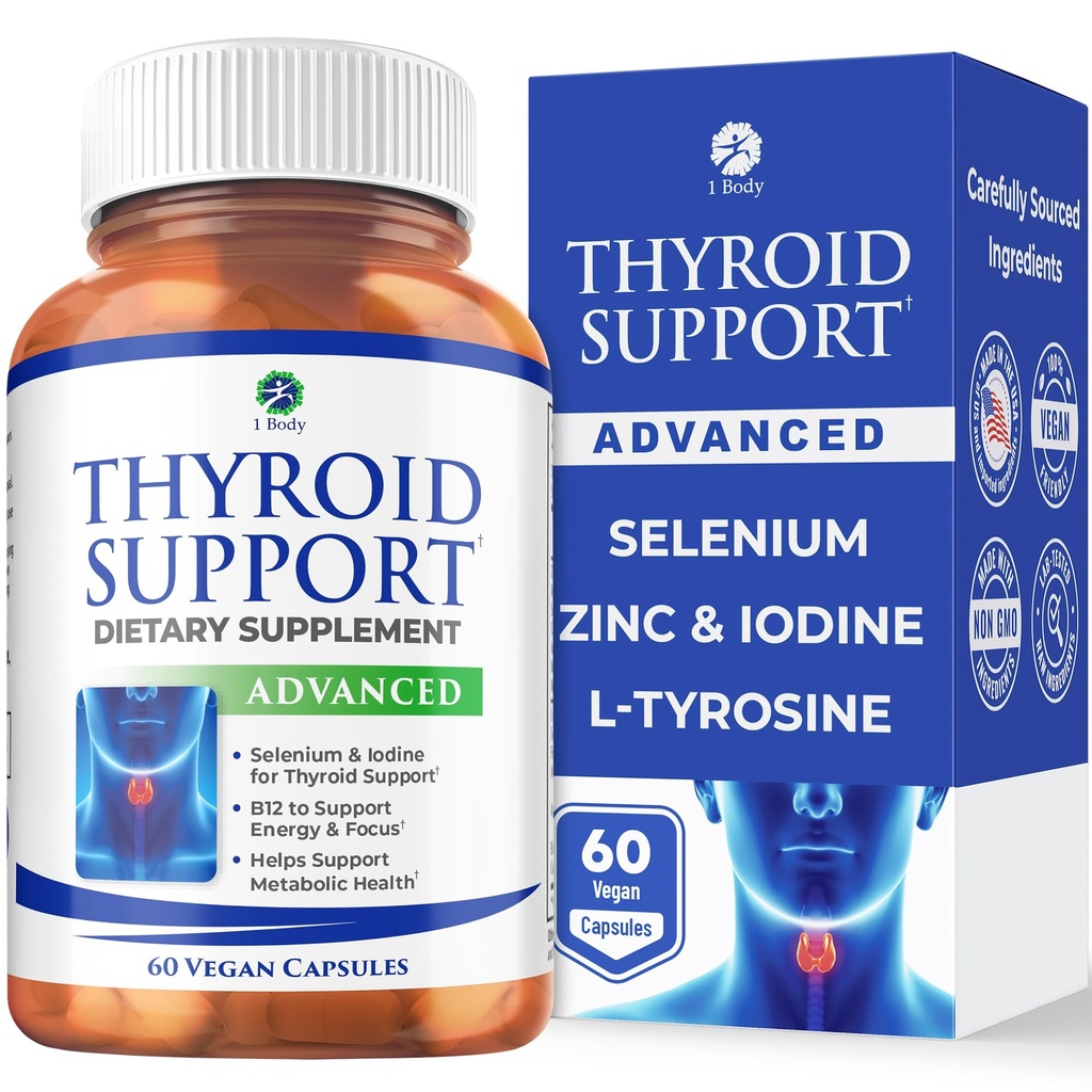 여자와 남자를 위한 1개의 몸 Thyroid 지원 보충교재, Iodine를 가진 셀렌, 아연, B12, Ashwagandha 및 L 티로신, 지원 호르몬 건강, 에너지 및 대사, 30 일 공급