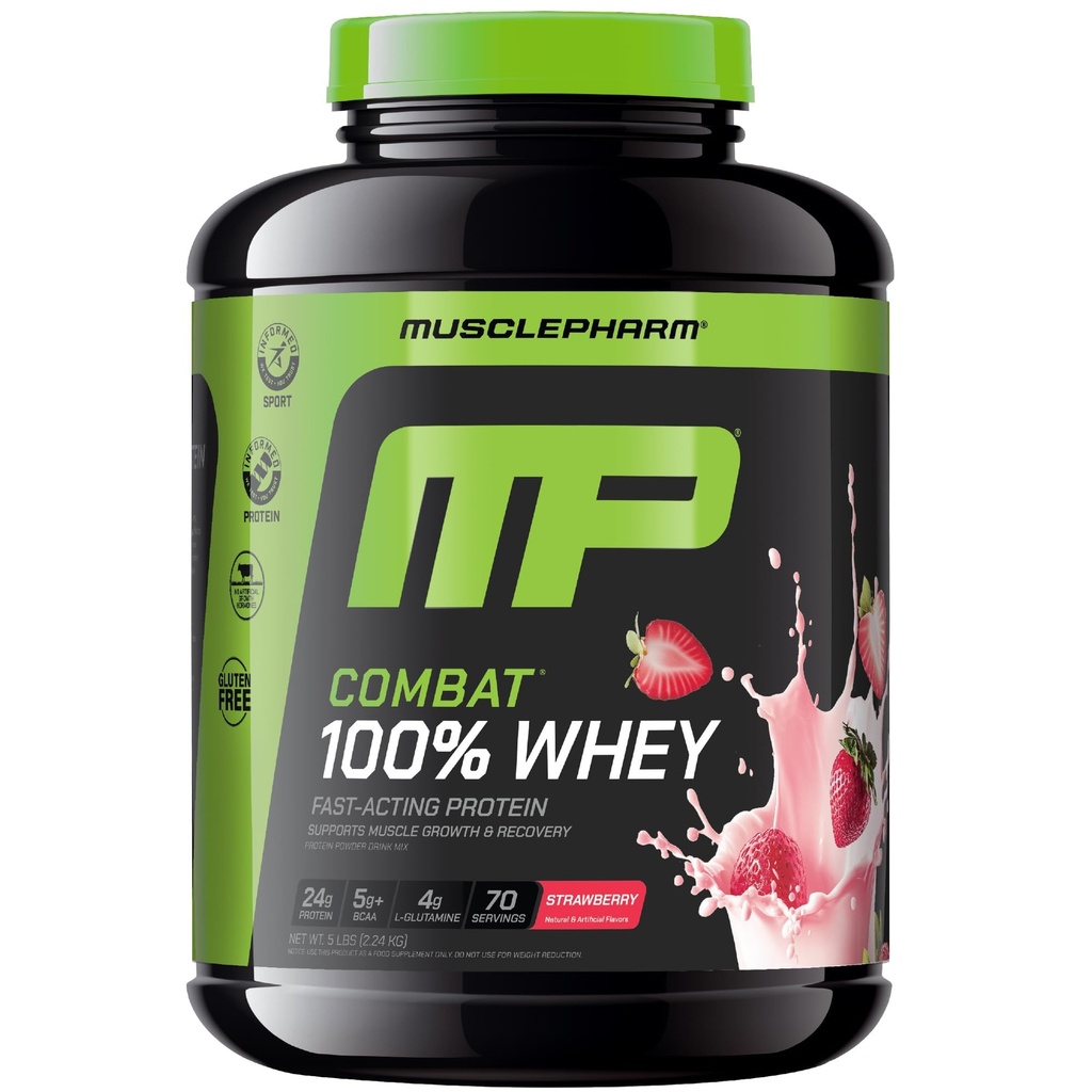 MusclePharm 전투 100 % Whey Protein Powder, Strawberry 크림 맛, 빠른 회복 및 근육 이득 Whey Protein Isolate, 여성 및 남성, 글루텐 무료, 5 lb, 70 서빙