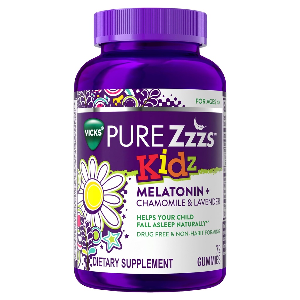 PURE Zzzs Kidz, Kids Melatonin Gummy, Sleep Aid, Chamomile 및 Lavender, Melatonin 1 mg, Melatonin Gummies Kids, Berry flavored, 72 수면 Gummies와 어린이를위한 멜라토닌의 낮은 금액