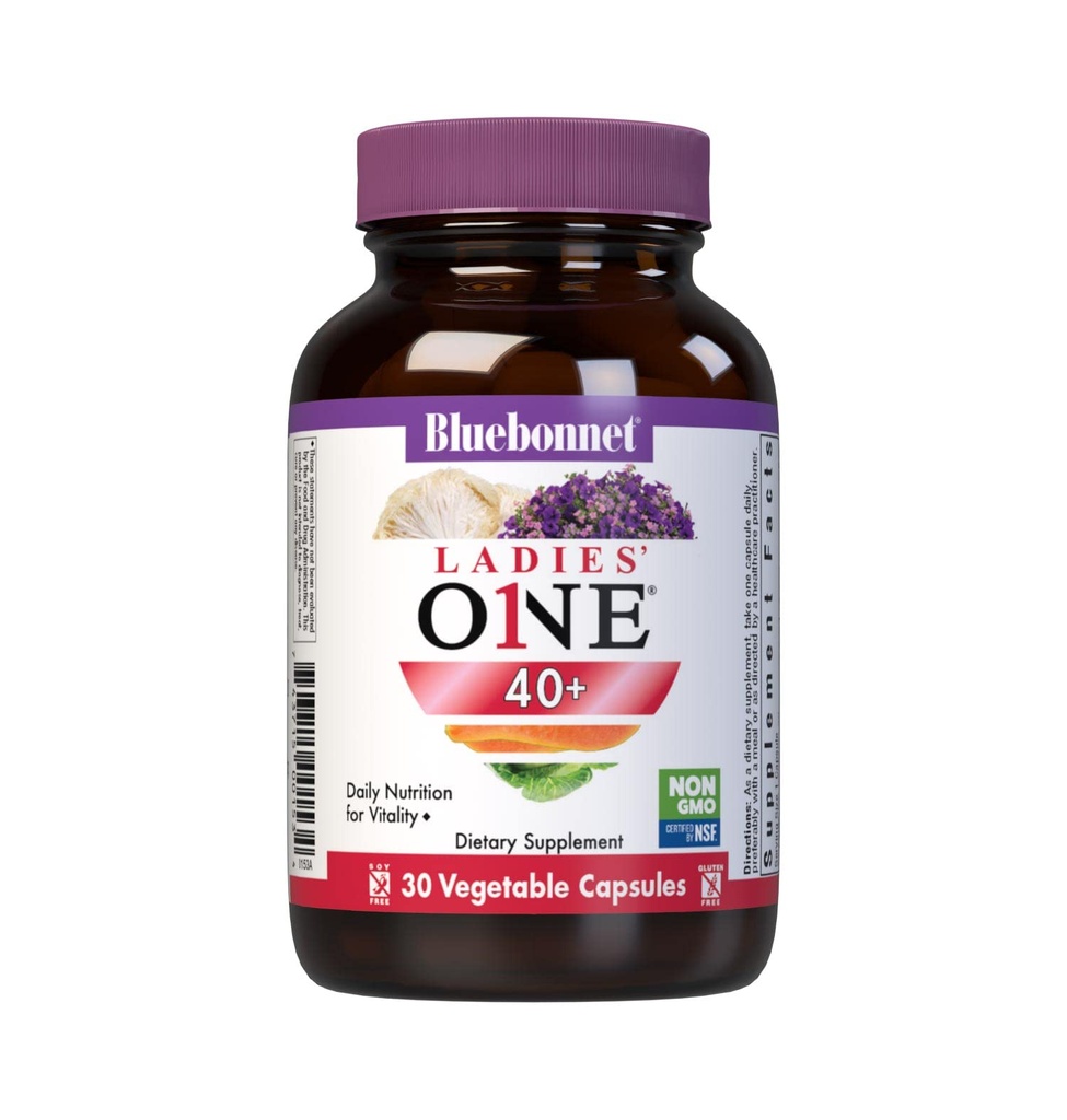 Bluebonnet Nutrition Ladies ' ONE 40 + 전체 음식 - 품종 다수, 여성 40 +, Soy-Free, Non-GMO, 글루텐 무료, 30 야채 캡슐, 30 서빙