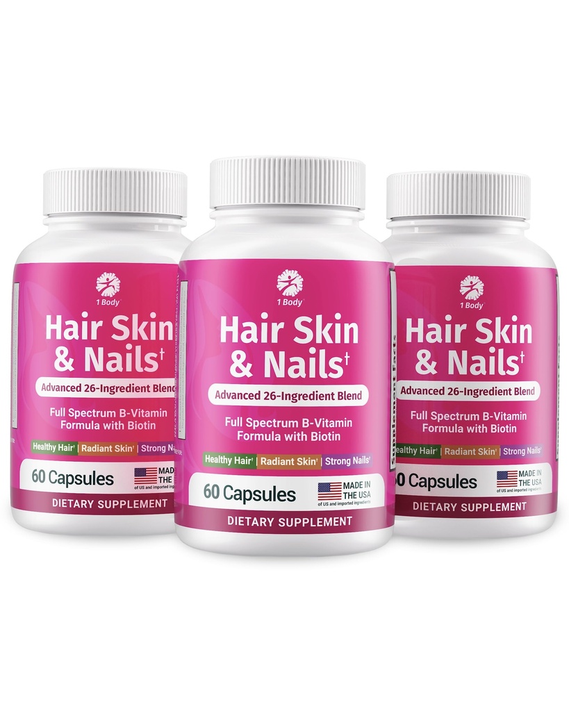 1 Body Hair Skin Nails Vitamin Complex with Biotin - 남성 및 여성을위한 26 필수 비타민과 완벽한 공식 - 3 팩