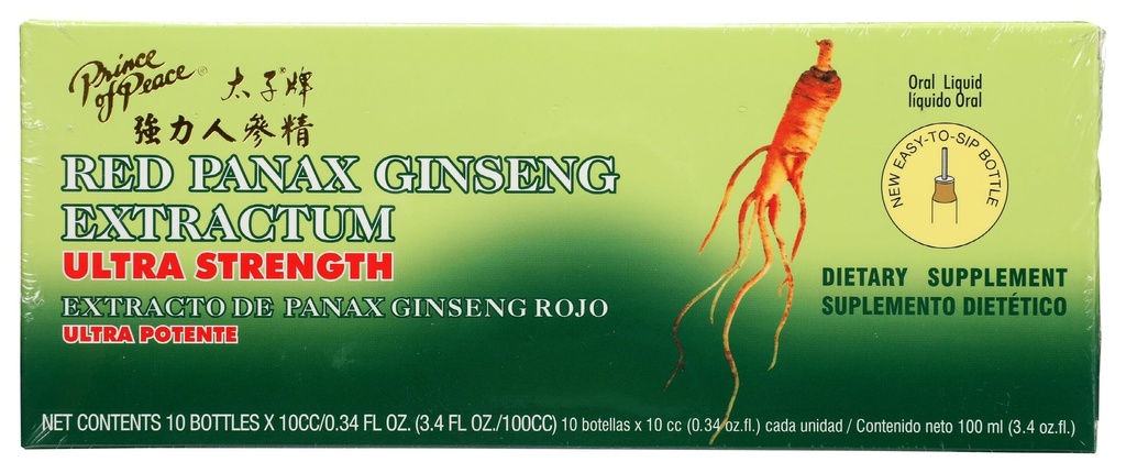 평화 빨간 Panax 인삼 추출물 Ultra Strength의 왕자 -- 3.4 oz - 10 병