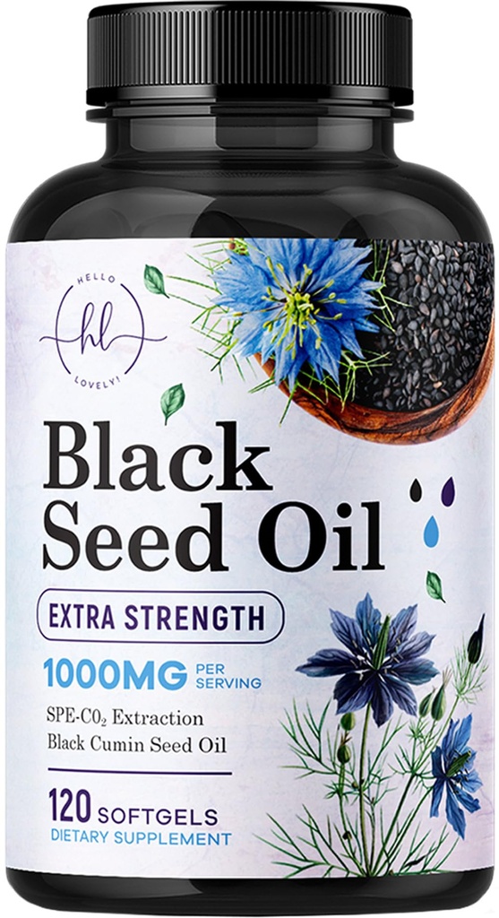 Black Seed Oil Softgels 1000mg - 프리미엄 Nigella Sativa Blackseed, 순수 천연 블랙 Cumin Seed Oil & Antioxidant for Skin & Immune Support - 미국 보충 - 120 Softgels