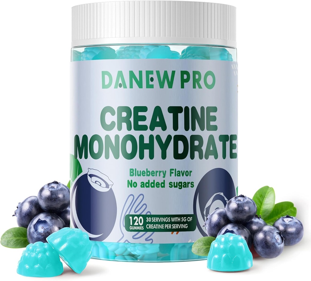 Creatine Monohydrate Gummies 남성 & 여성을 위한 5000mg, 근육 힘, 근육 건축업자, 에너지 부스트, 전 운동 보충교재 (120 조사) - 블루베리 풍미