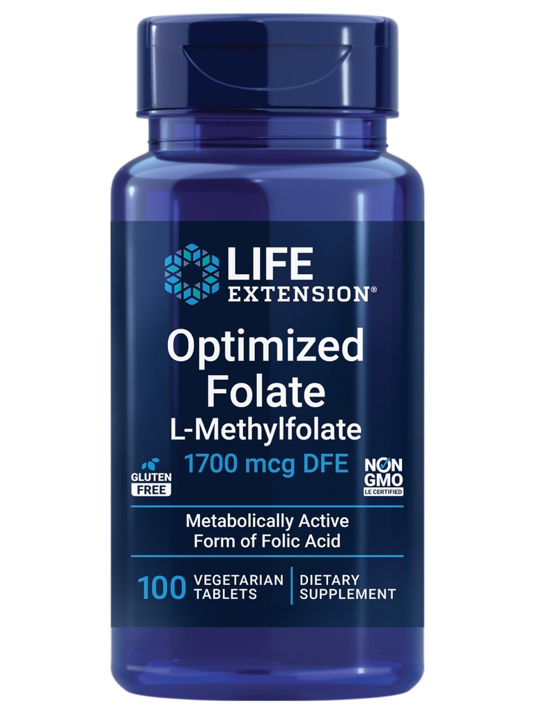 수명 연장 최적화 Folate – L-methylfolate – 심장 & 뇌 지원, 건강한 Homocysteine 수준 – 비 GMO, 글루텐 자유로운, 채식주의자 – 1700 mcg DFE, 100 채식 정제
