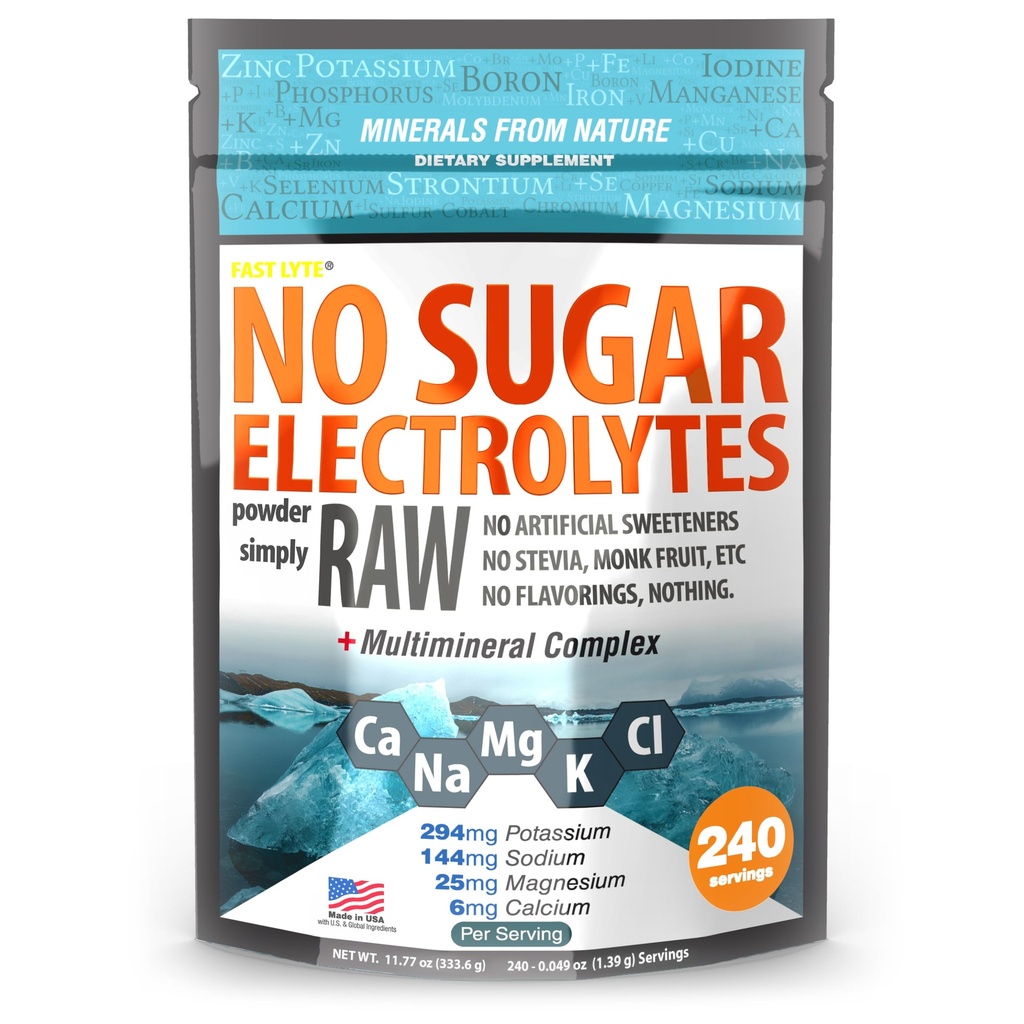 FAST LYTE No Sugar Electrolytes Powder Simply Raw | Mix in Coffee, Soup, Juice, Water, Smoothies, Broth, Anything | No Sweeteners or Flavorings | Keto & Sugar Free | Non-GMO & Vegan