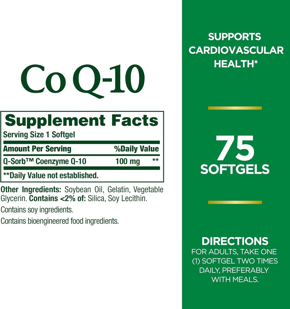 Nature's Bounty CoQ10의 지원 심장 건강, 규정식 보충교재, 100mg, 75 Softgels (2의 포장)