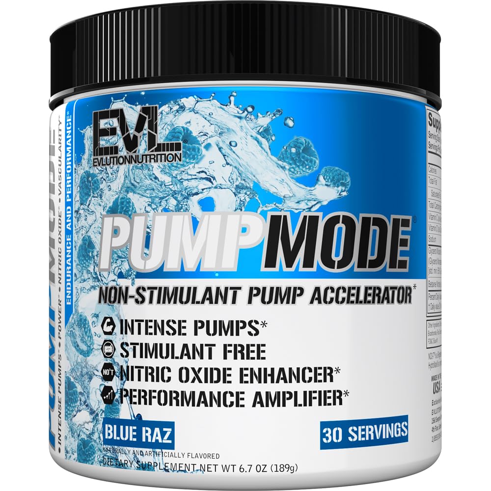 EVL PumpMode Nitric 산화물 보충교재 - 근육 회복 성장과 내구시간을 위한 글리세롤과 Betaine를 가진 질소 산화물 승압기 펌프 전 운동 분말 - 자극 자유로운 전 운동 음료 (파란 Raz)