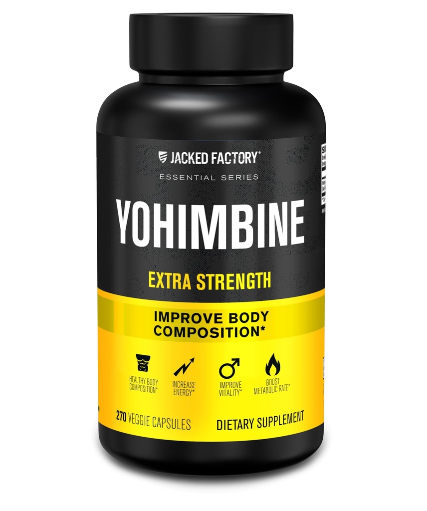 Jacked Factory Yohimbine Extra Strength Supplement, 270 캡슐 - 경험있는 사용자를위한 프리미엄 Yohimbe Bark 추출물 - 신체 Recomposition, 에너지 및 기타 - Zero Fillers - 270 Veggie 캡슐 알약