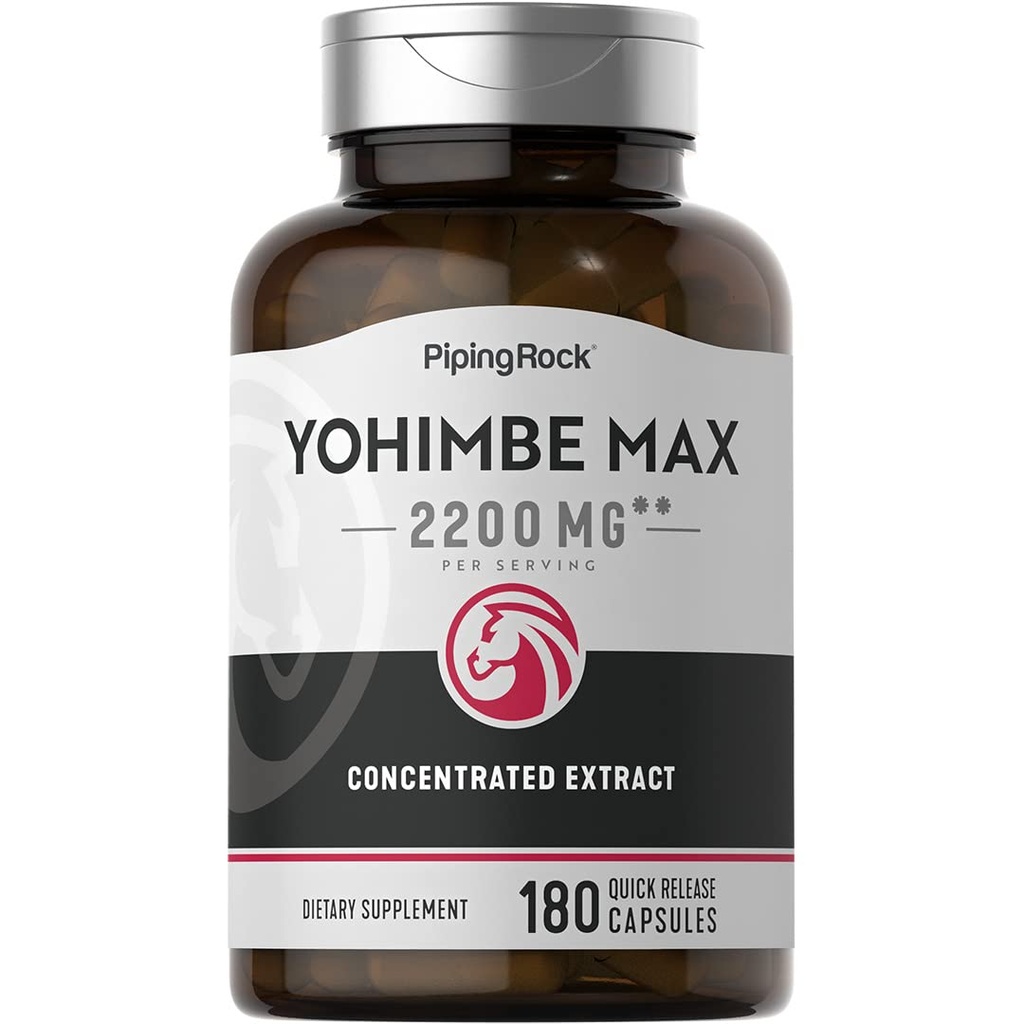 남성용 Piping Rock Yohimbe 보조제 | 180 캡슐 | 최대 농축 추출물 | Pausinystalia Yohimbe | Non-GMO, 글루텐 무료 보충 교재