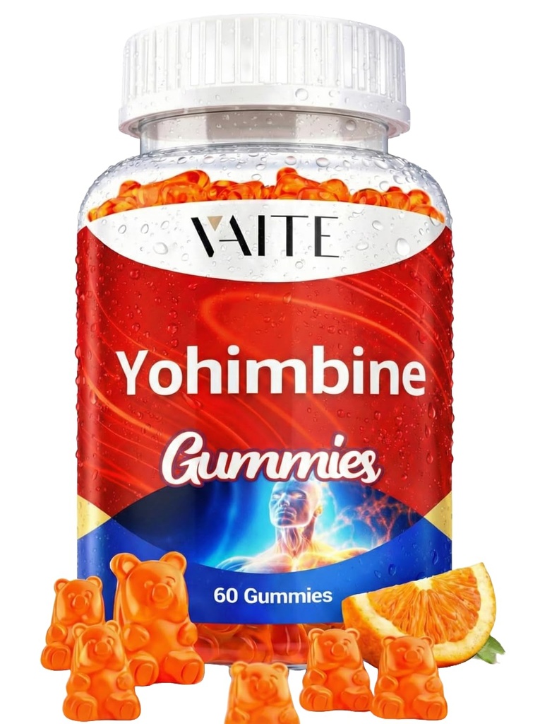 VAITE Yohimbine HCl 거미 15mg - 설탕 자유로운, 남자와 여자를 위한 비 GMO 에너지 & 내구시간 지원, 산화제, Yohimbe 껍질 추출물, 개량 성과 - 지원 에너지 생산 - 60 Gummies