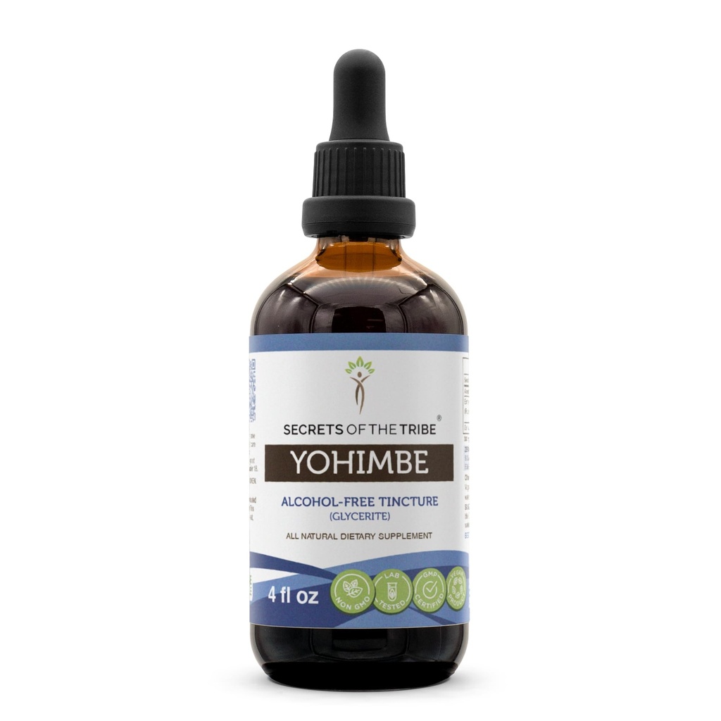 Tribe Yohimbe 알코올 무료 액체 추출물의 비밀, Wildcrafted Pausinystalia yohimbe Dried Bark (4 FL OZ)