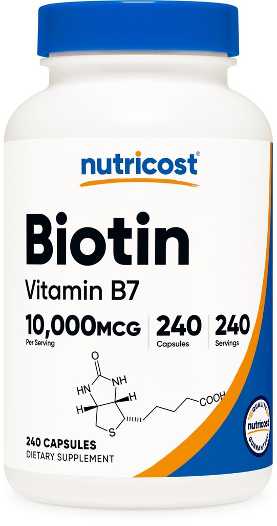 Nutricost Biotin (비타민 B7) 10,000mcg (10mg) 비타민 보충교재, 240 캡슐 - 채식주의자, 글루텐 무료, 빠른 방출, 비 GMO
