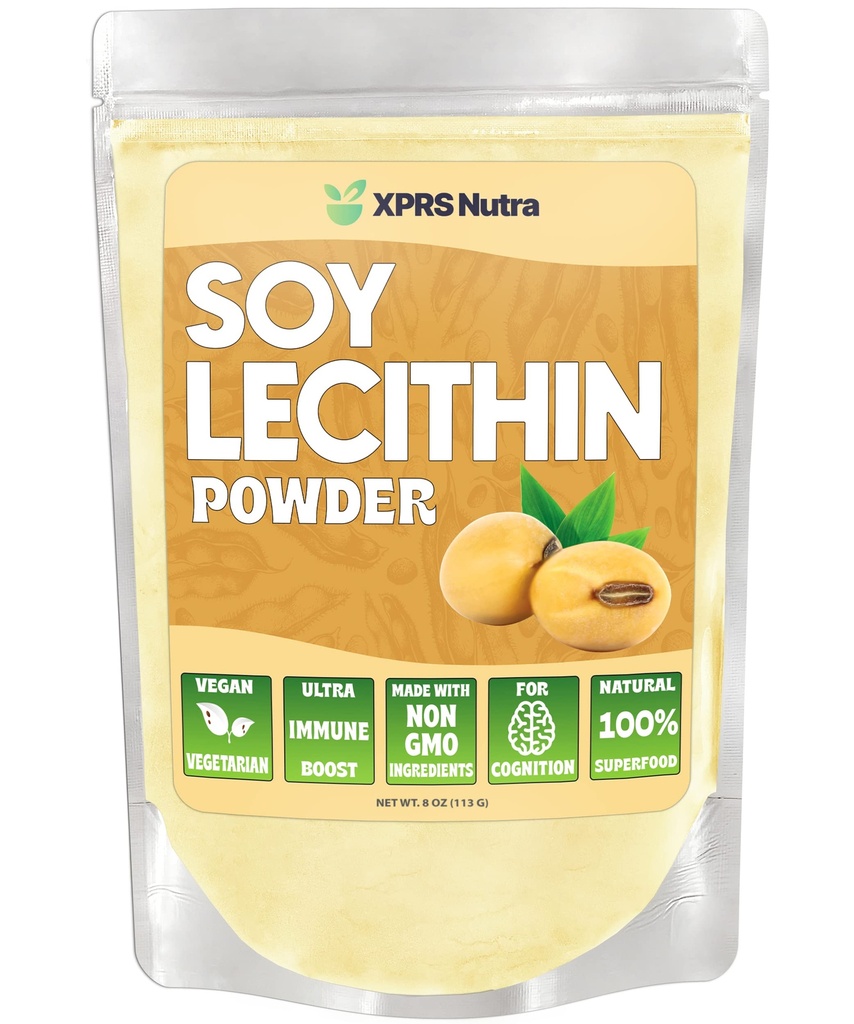 XPRS Nutra Soy Lecithin 분말 음식 급료 뚱뚱한 유화제 - 요리, 굽기 및 더 많은 것을 위해 적당한 - Vegan 친절한 Soy Lecithin 분말 요리 원조 (8개 Ounce)