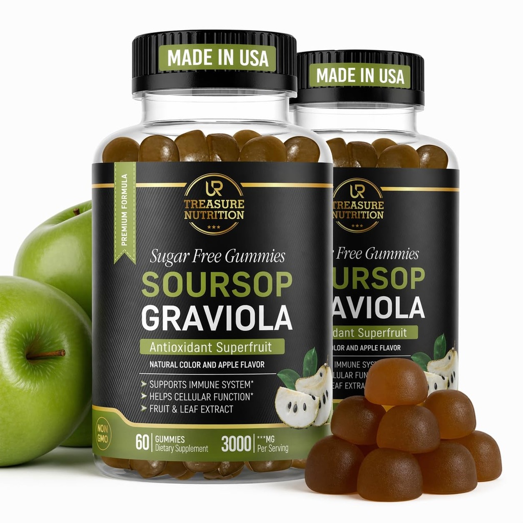 Soursop 잎 & Soursop 과일 Gummies - 3000mg Soursop 추출물 - 2 팩 Graviola 보충교재 - Soursop 과일과 잎 - 120ct - 설탕 자유로운 - 글루텐 자유로운 - 비 GMO - Vegan 친절한
